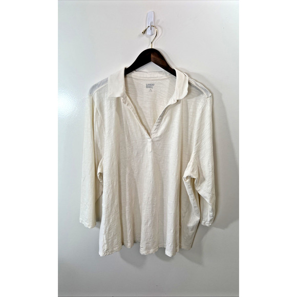 Land's End Women’s Polo Shirt Size 3X Cream Minimalist Capsule Wardrobe Timeless - Picture 1 of 8